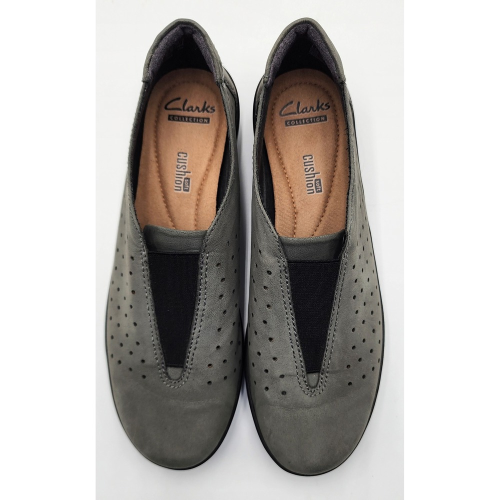 Clarks Collection Nubuck Slip On Womens 7.5M Grey Perforated Medora Gemma Gray - Picture 8 of 9